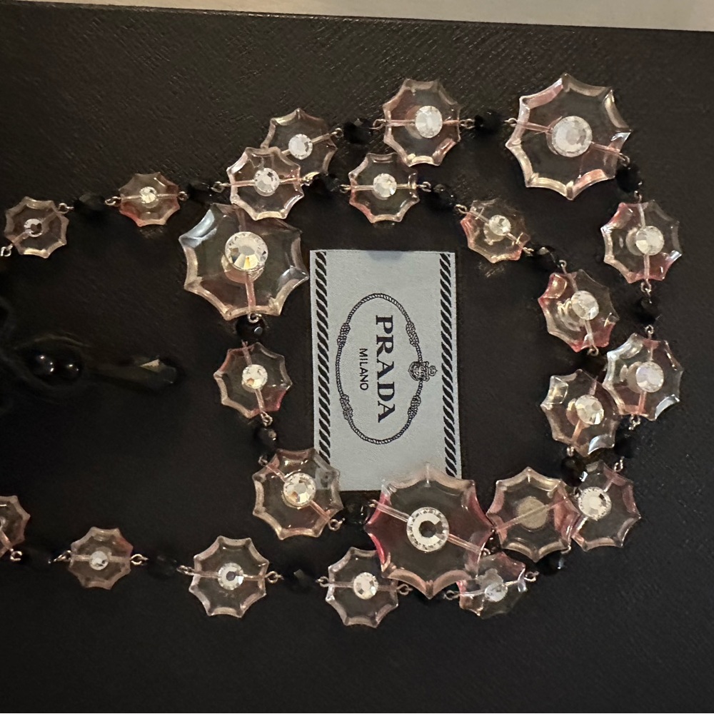 PRADA Pink Floral Acrylic and Crystal Necklace 17” L - Picture 6 of 11